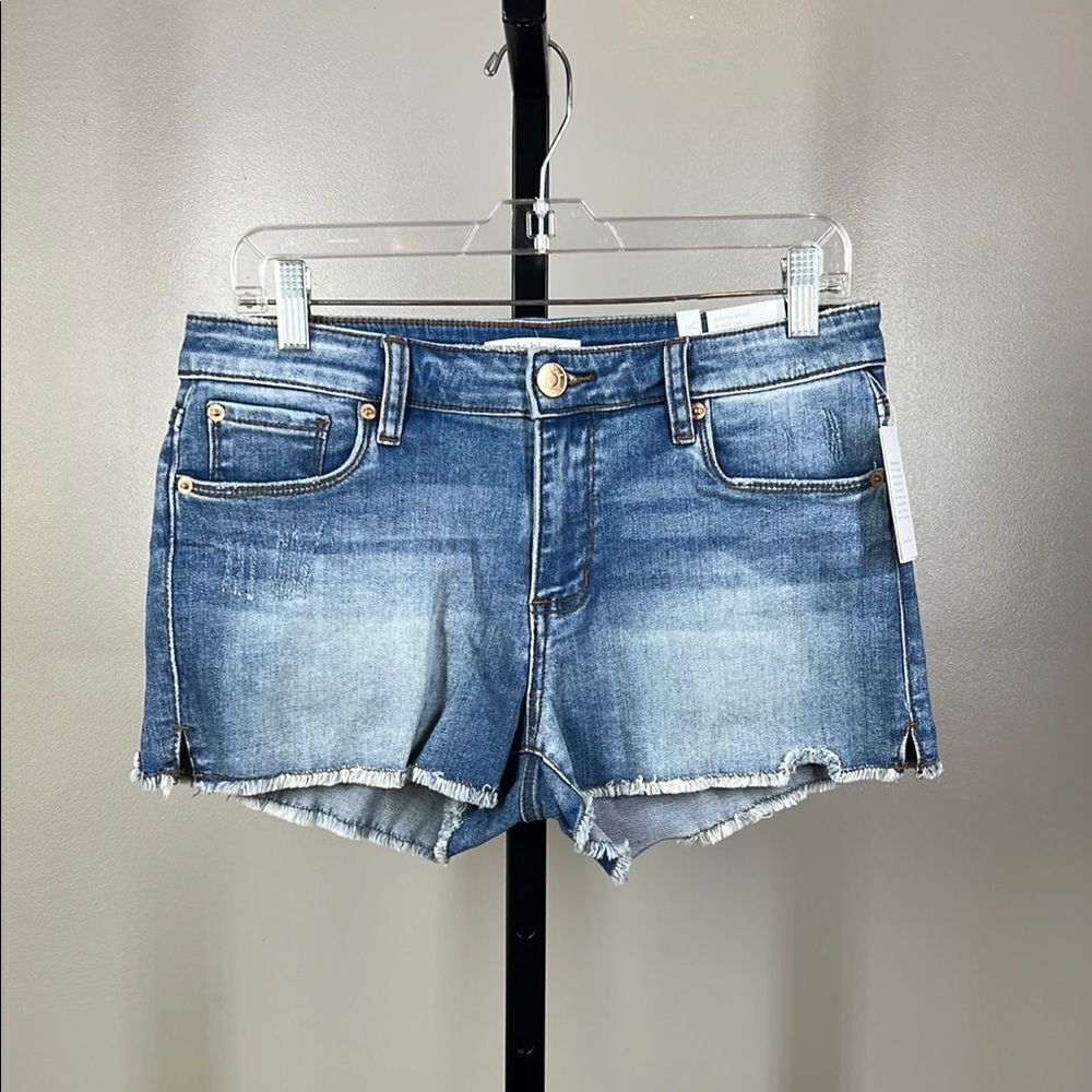 Denim Blue Frayed Hem Shorts